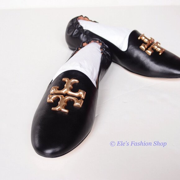 ❤️NIB Tory Burch Eleanor Loafer Leather Flat BLACK Gold US 7 7.5 8 8.5 9 9.5 10 - Picture 8 of 16